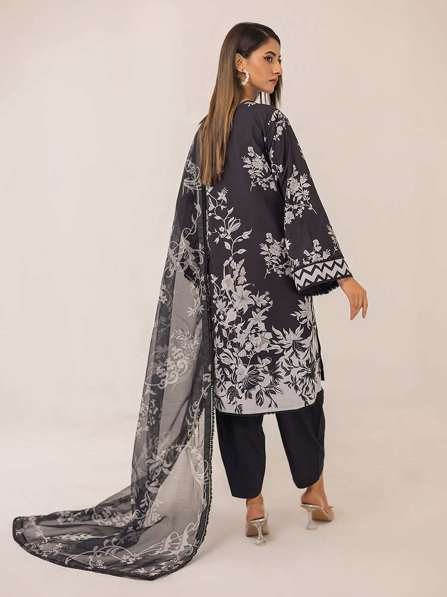 1 & Get 1 Free - MONOCHROME DIGITAL PRINTED LAWN SILK SUIT