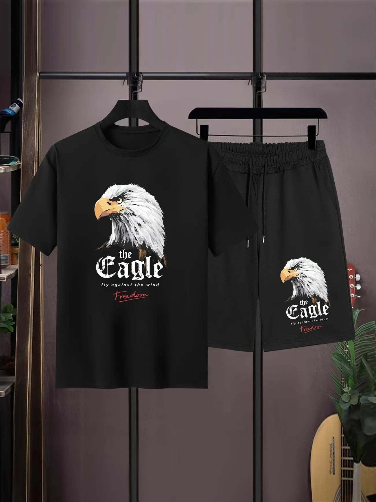 Mens Summer Shorts + T-Shirt Set - SS168 - Black Black