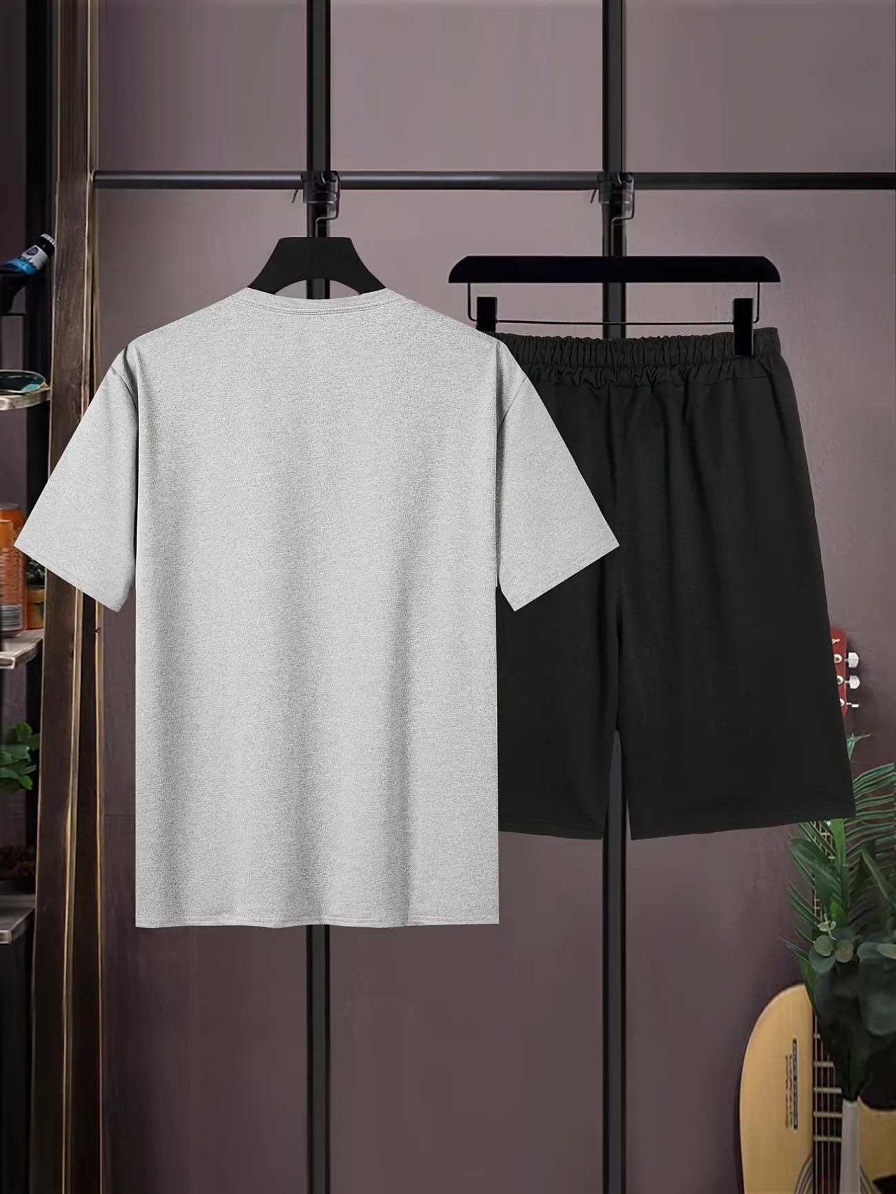 Mens Summer Shorts + T-Shirt Set - SS166 - Grey Black