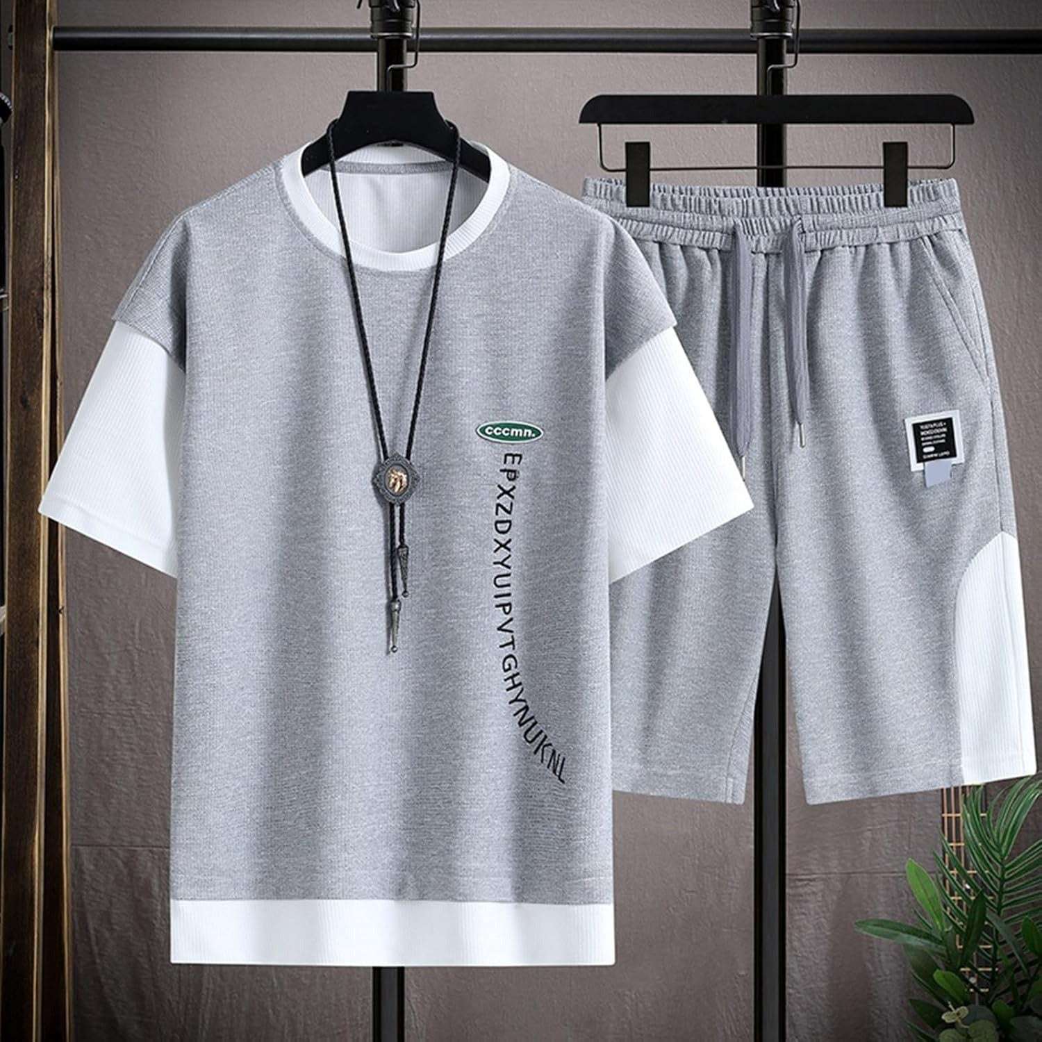 Buy 1 Get 1 Free Men's Summer Set Casual Sports Suit Tracksuit - Short Sleeves T-Shirt  876