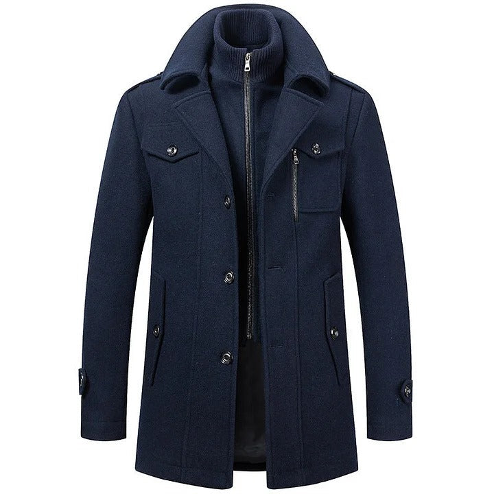 Premium Men’s Tweed Coat – Winter Long Overcoat with Inner Zip-Up Layer | Wool Blend Warm Stylish Jacket | 782