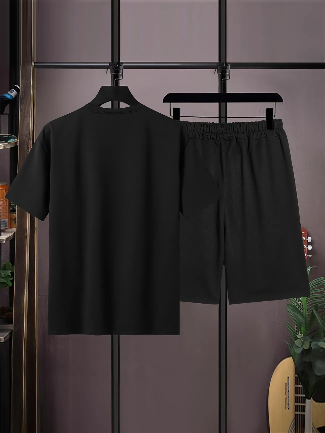 Mens Summer Shorts + T-Shirt Set - SS168 - Black Black