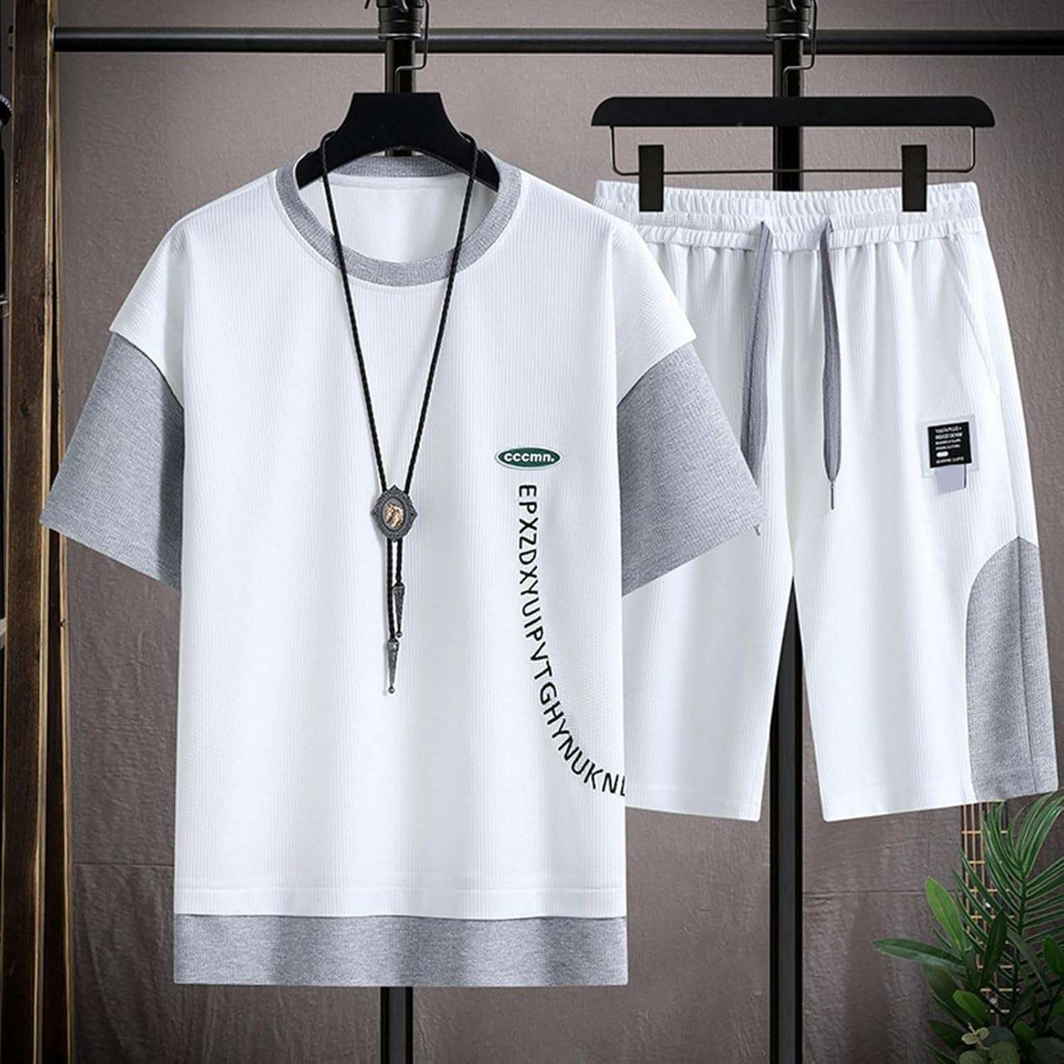 Buy 1 Get 1 Free Men's Summer Set Casual Sports Suit Tracksuit - Short Sleeves T-Shirt  876