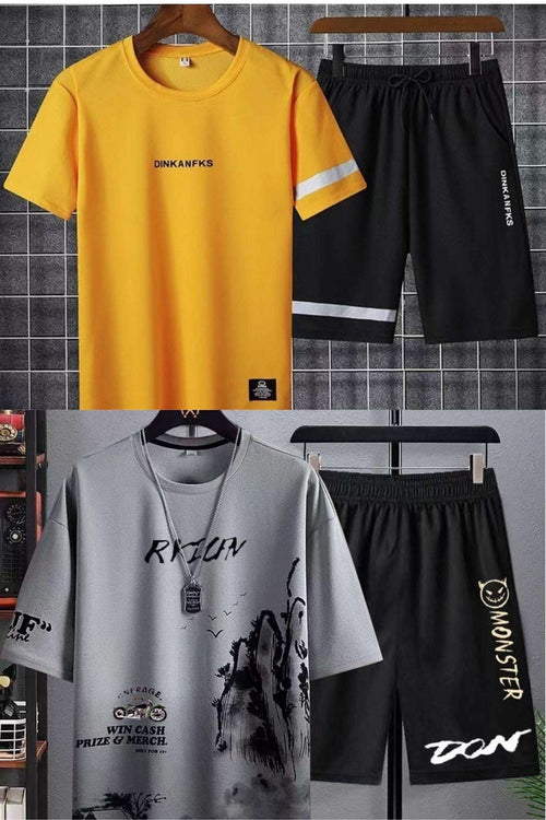Buy 1 Get 1 Free Men's Summer Set Casual Sports Suit Tracksuit - Short Sleeves T-Shirt  883