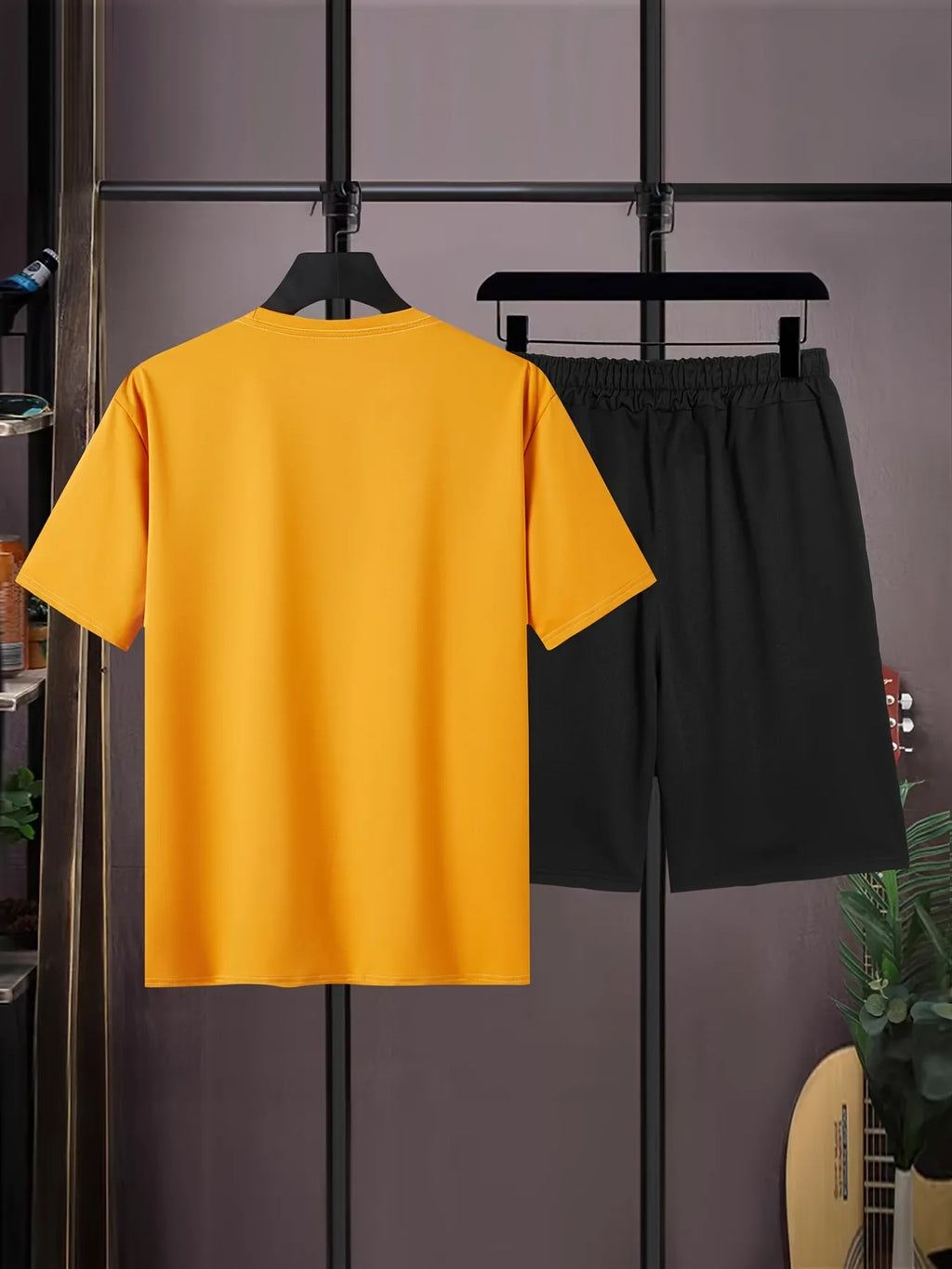 Mens Summer Shorts + T-Shirt Set - SS168 - Orange Black
