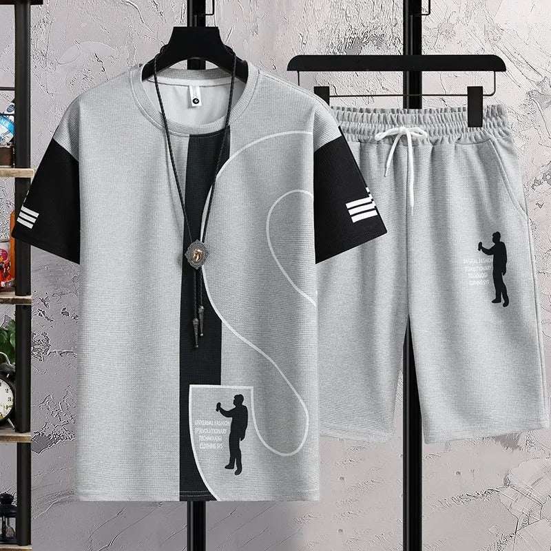 Buy 1 Get 1 Free Men's Summer Set Casual Sports Suit Tracksuit - Short Sleeves T-Shirt  892