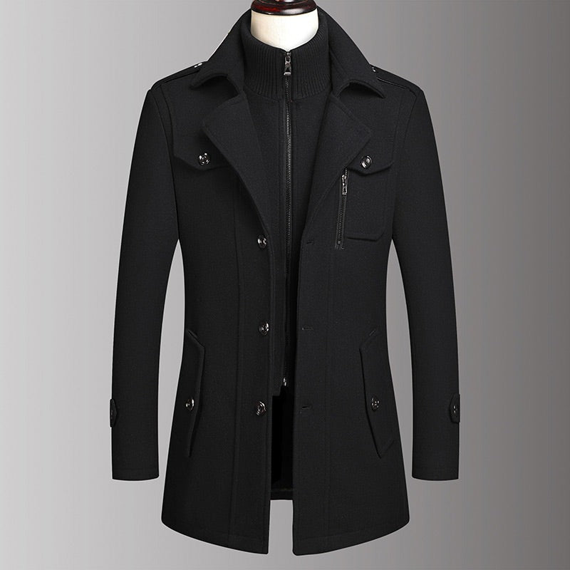 Premium Men’s Tweed Coat – Winter Long Overcoat with Inner Zip-Up Layer | Wool Blend Warm Stylish Jacket | 785