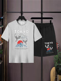 Mens Summer Shorts + T-Shirt Set - SS167 - Grey Black