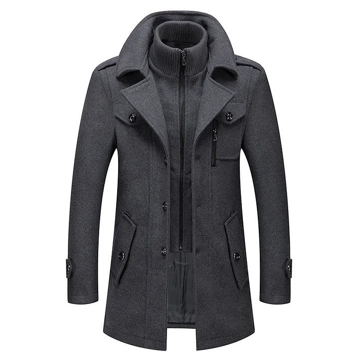 Premium Men’s Tweed Coat – Winter Long Overcoat with Inner Zip-Up Layer | Wool Blend Warm Stylish Jacket | 786