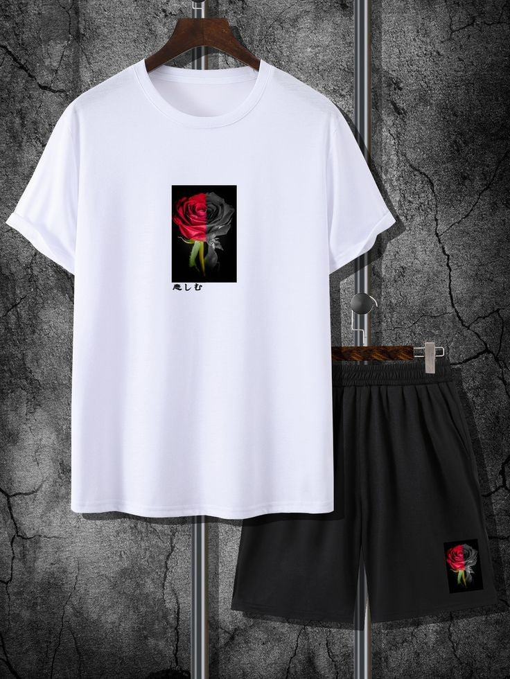 Mens Summer Shorts + T-Shirt Set - SS66 - White Black