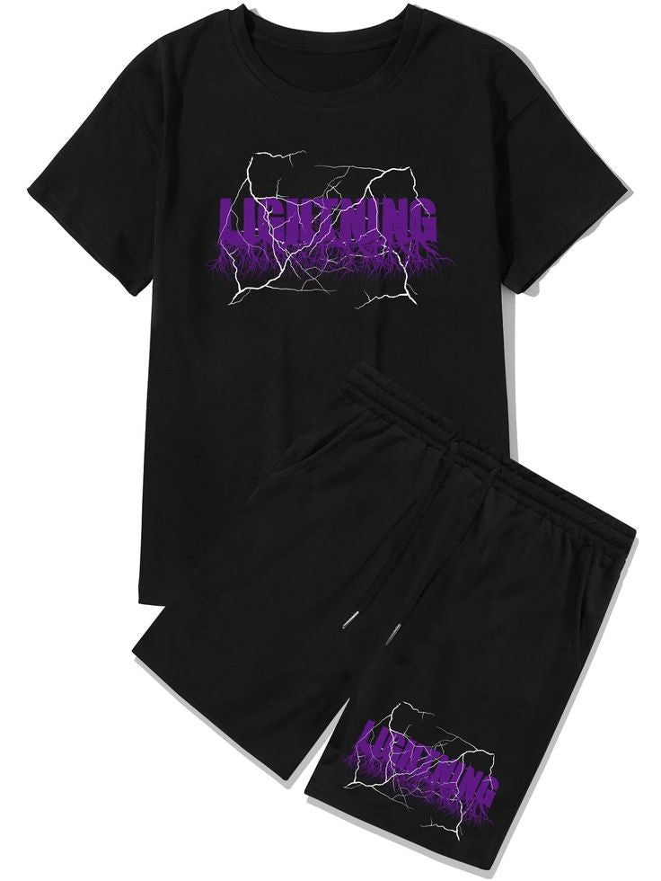 Mens Summer Shorts + T-Shirt Set - SS76 - Black Black