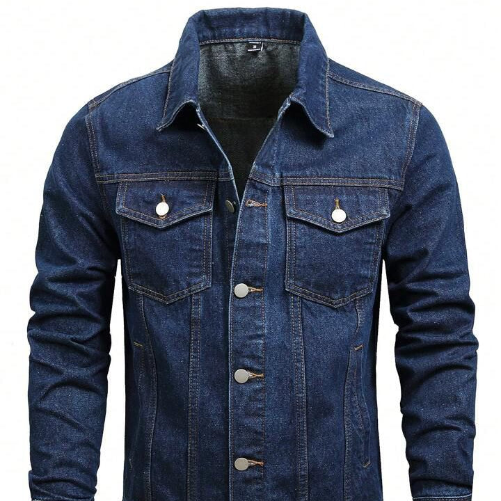 Men's Hypemode Loose Casual Long Sleeve Dark Blue Denim Jacket