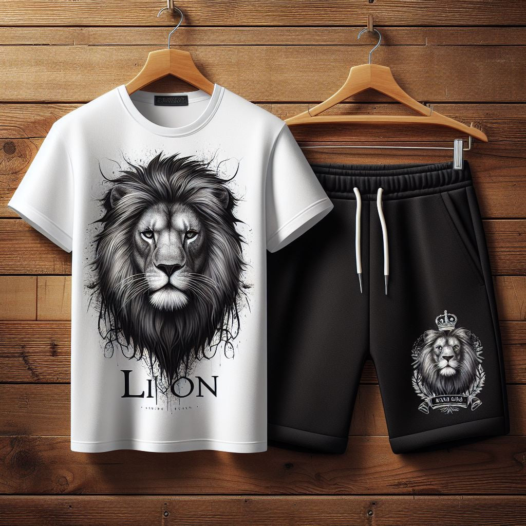 Mens Summer Shorts + T-Shirt Set - SS187 - White Black