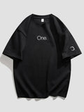 Men's One Letter Printed Round Neck Drop Shoulder.