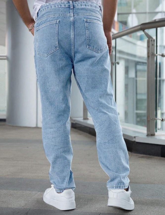Men's Casual Loose Fit Straight Leg Jeans With Pockets