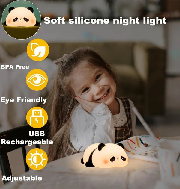 Cute Panda Night Light USB Rechargeable – Baby Safe Silicone LED Night Lamp with Touch Control & Timer | Kids Night Light Pakistan