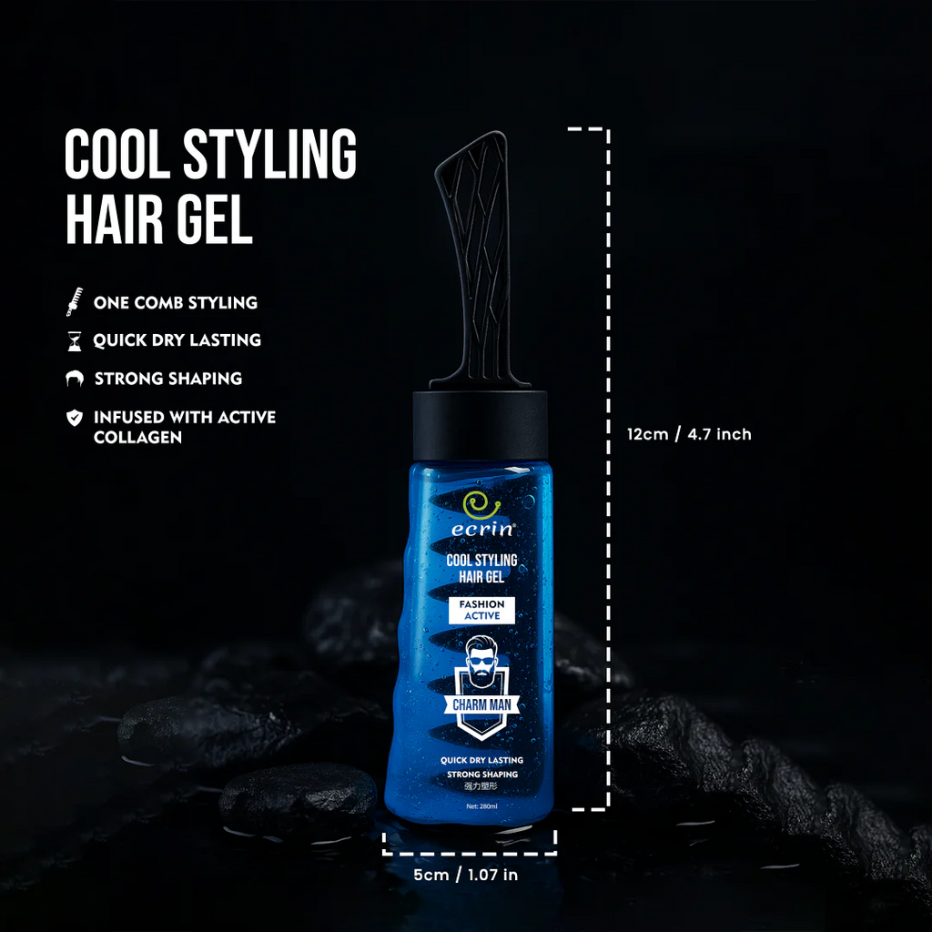 ECRIN Cool Styling Hair Gel with Active Collagen – Strong Hold & Refreshing Cool Effect (280ml) – Best Hair Gel in Pakistan
