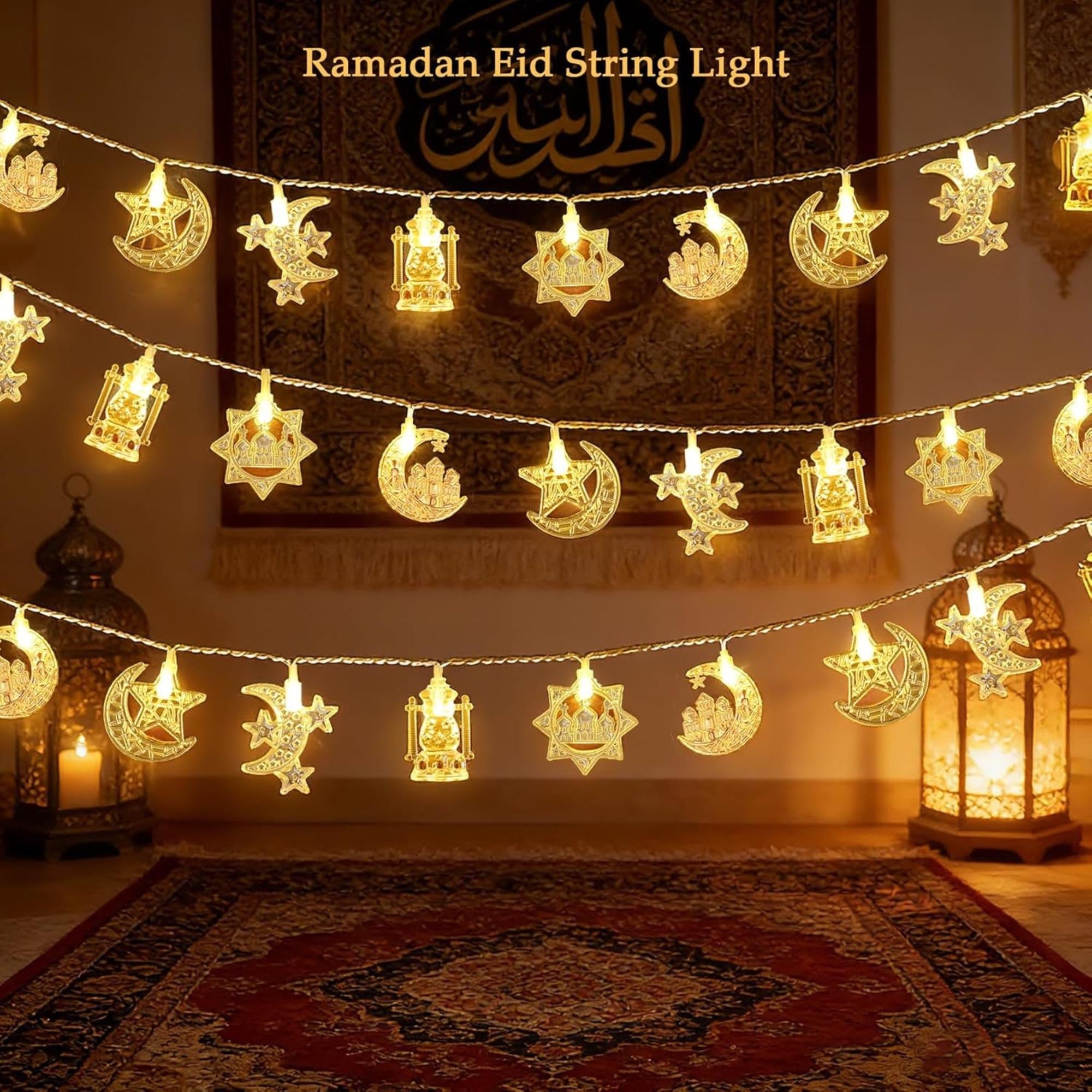 Ramadan String Lights 20 LED Moon Star Lights with Remote | Eid Mubarak Decorations Indoor Outdoor | Ramadan Kareem Home Decor