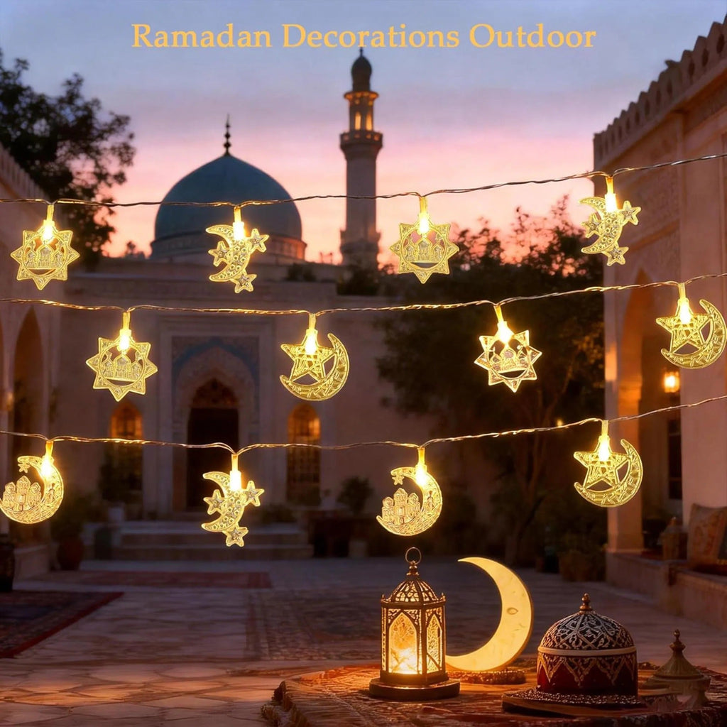 Ramadan String Lights 20 LED Moon Star Lights with Remote | Eid Mubarak Decorations Indoor Outdoor | Ramadan Kareem Home Decor
