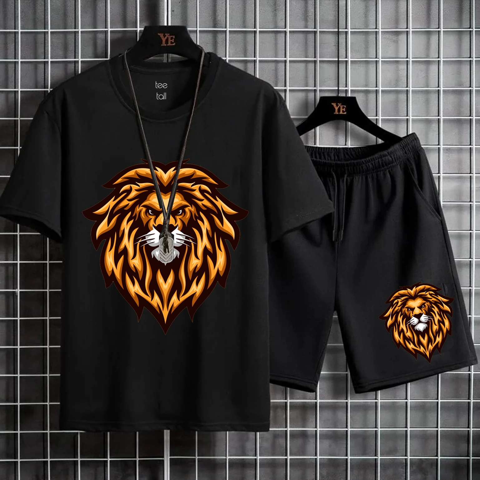 Mens Summer Shorts + T-Shirt Set - TTMSS97 - Black Black