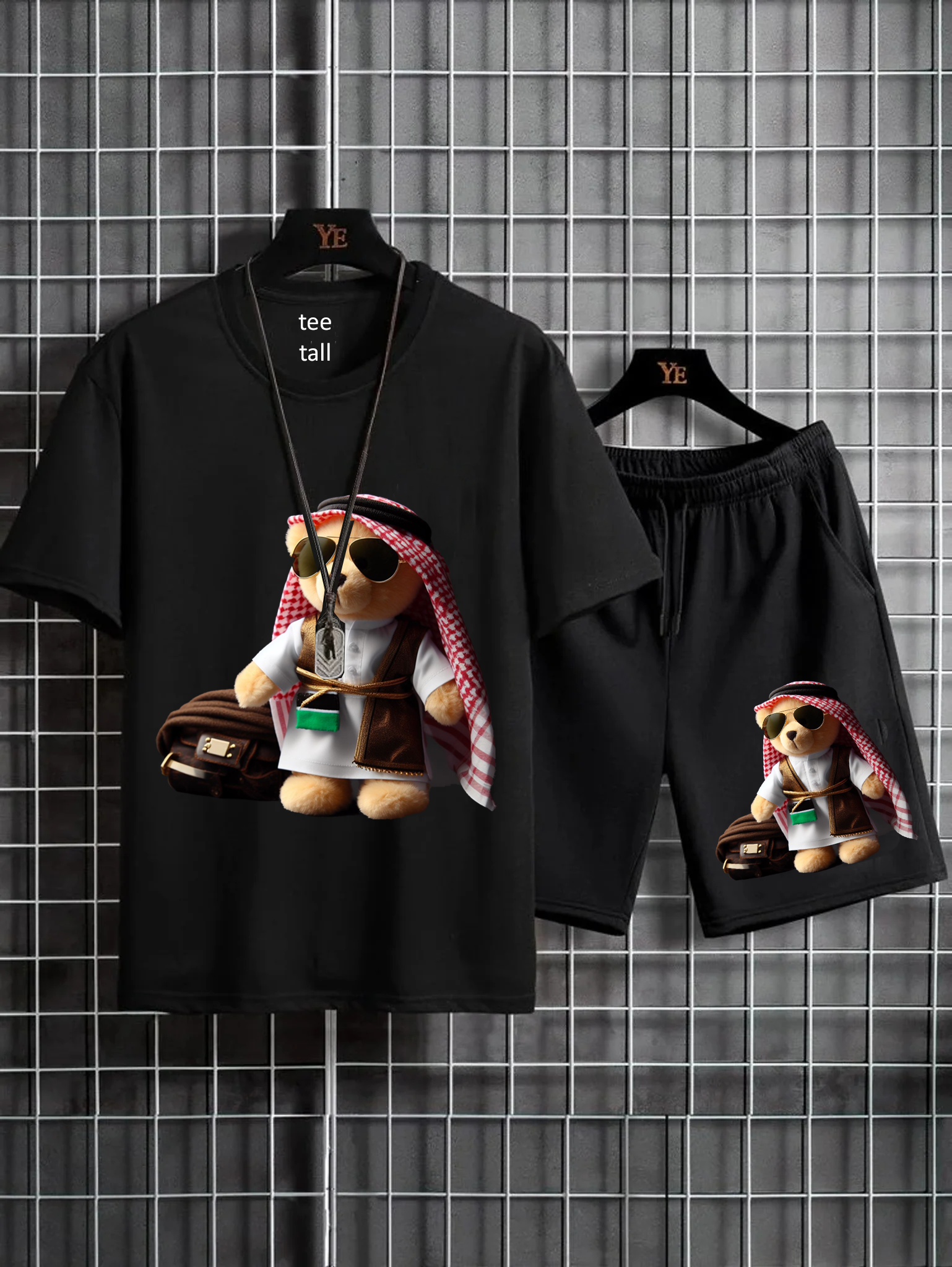 Mens Summer Shorts + T-Shirt Set - SS172 - Black Black