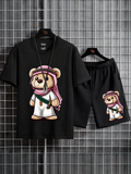 Mens Summer Shorts + T-Shirt Set - SS177 - Black Black