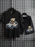 Mens Summer Shorts + T-Shirt Set - SS170 - Black Black