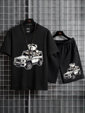Mens Summer Shorts + T-Shirt Set - SS171 - Black Black