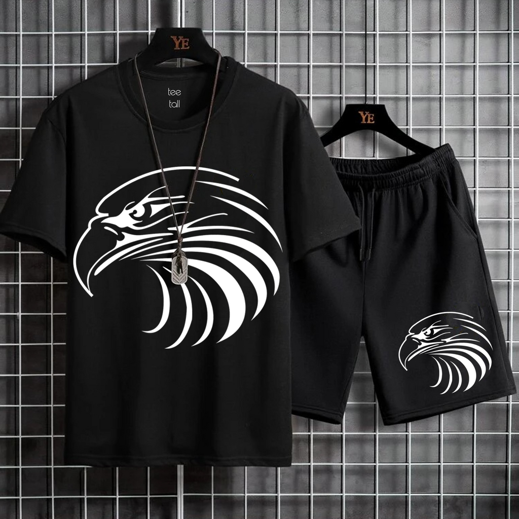 Mens Summer Shorts + T-Shirt Set - SS4 - Black Black