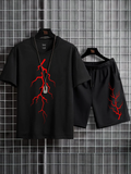 Mens Summer Shorts + T-Shirt Set - TTMSS89 - Black Black